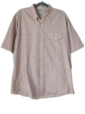 L.L. Bean Gingham Print Short Sleeve Button Down Shirt Red/Cream- Size 17.5